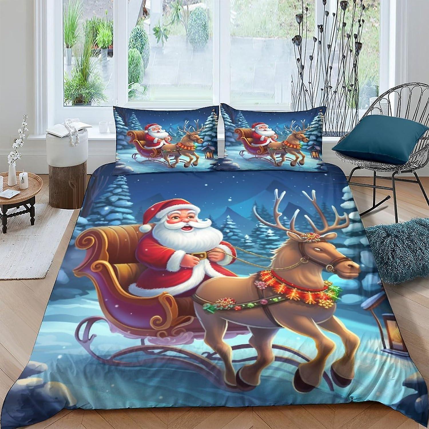 VCLUST Père Noël Ensemble de literie Ensemble de housse de couette pour ensemble de 3 pièces imprimé en 3D Housse de couette respirante douce avec fermeture à glissière Microfi doux