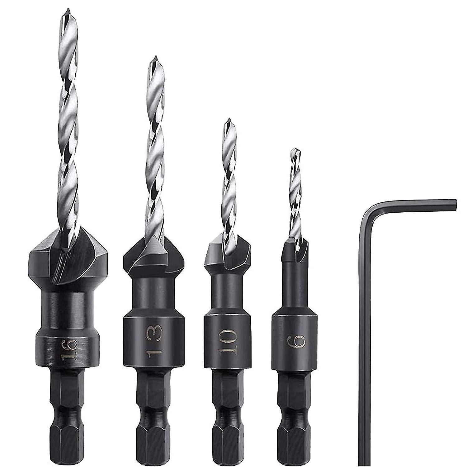 4 Pcs Hex Countersink Drill Bits With A Small Wrench