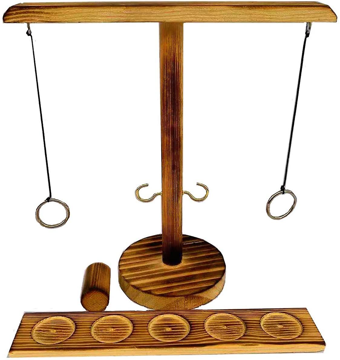 Hooks Ring Toss Game with Shot Ladder Bundle Brown