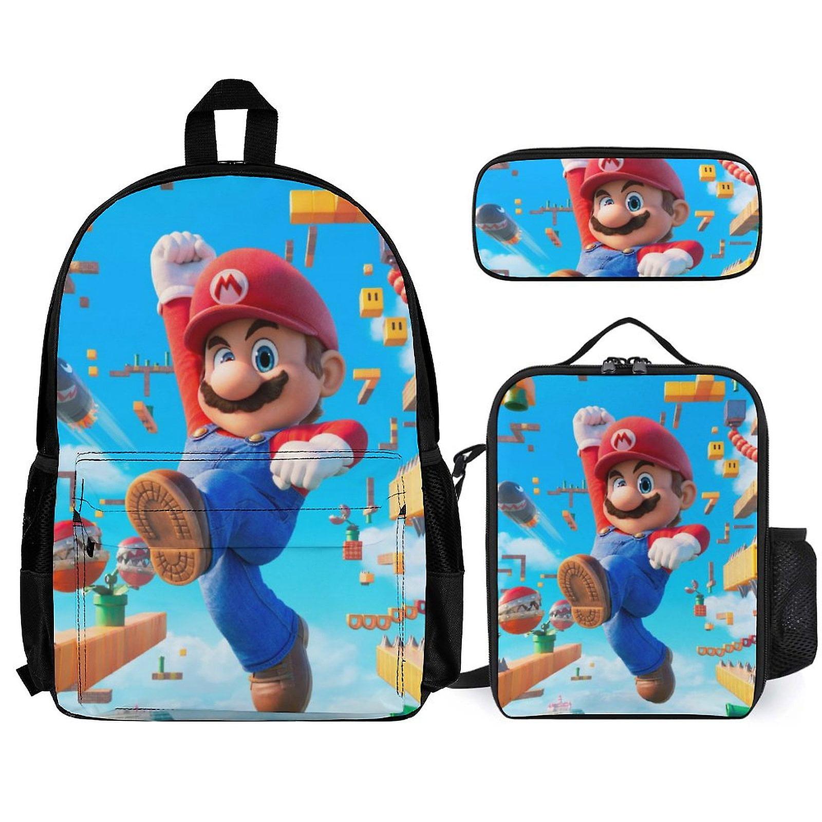 Super Mario Backpack Set, Backpack with Lunch Box And Pencil Case 3pcs Set