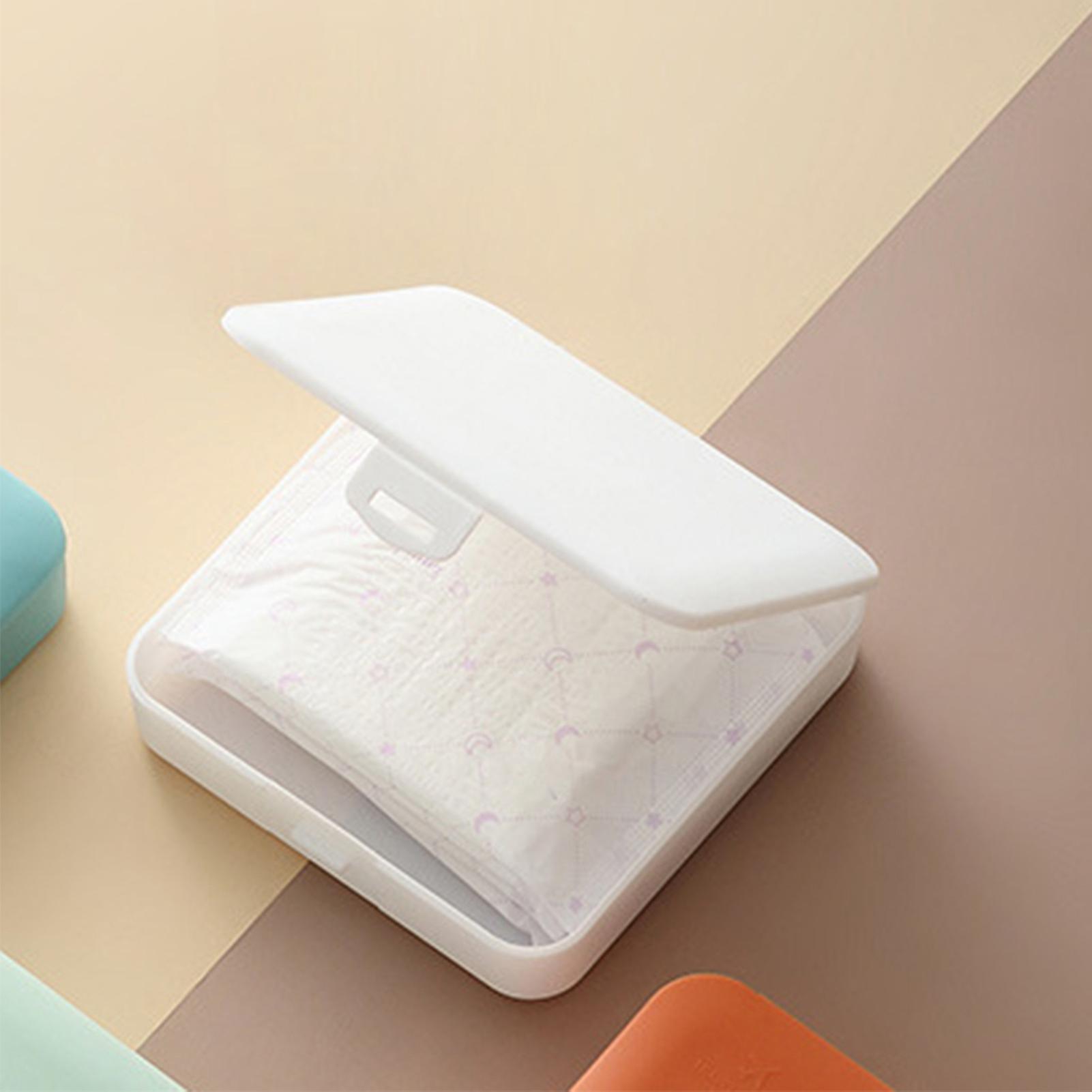 Sanitary Napkin Storage Box Small Portable Menstrual Pad Organizer Multi Functional Large Capacity with Simple Buckle White 
