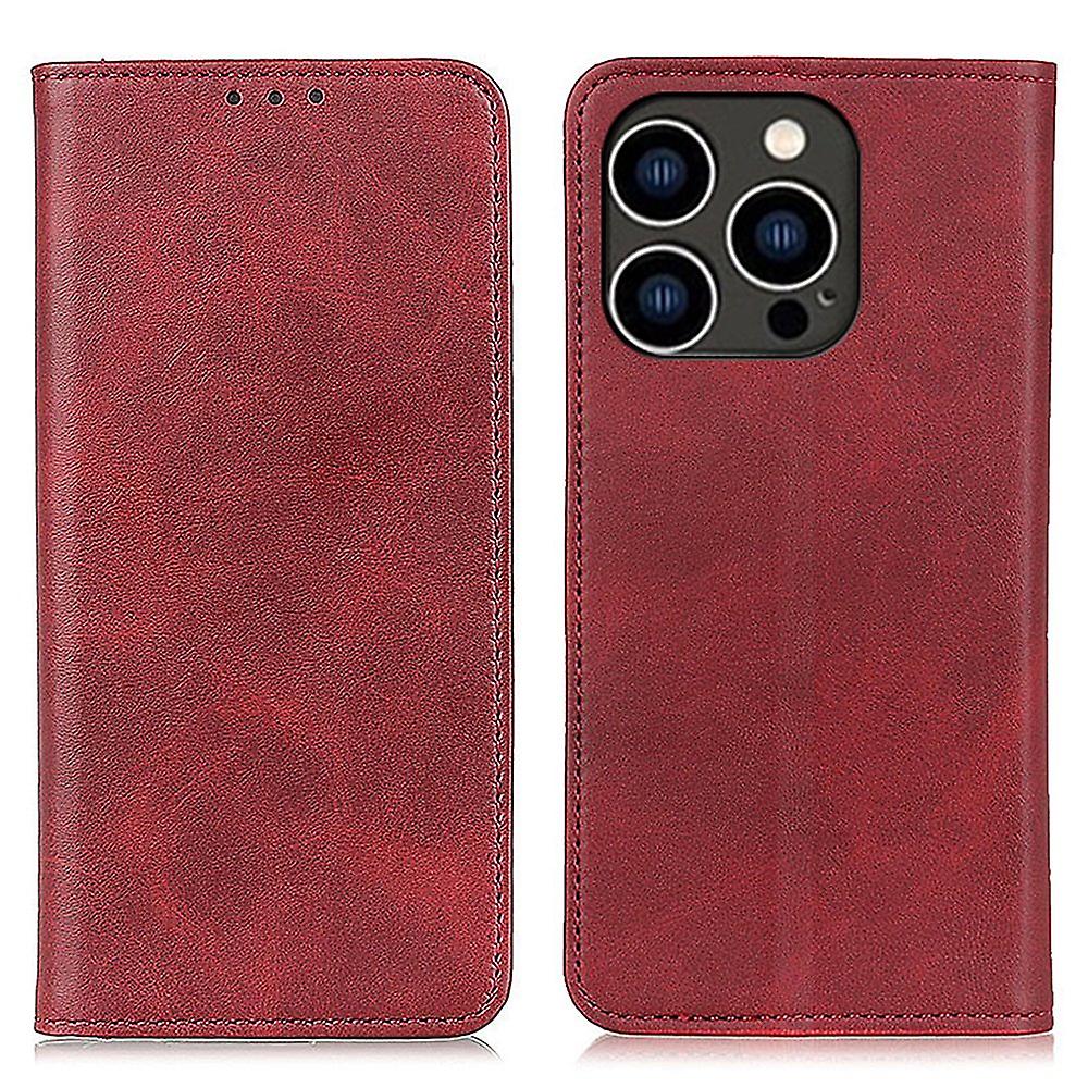 For iPhone 16 Pro Max Case Magnetic Closing Split Leather Wallet Phone Cover - Red