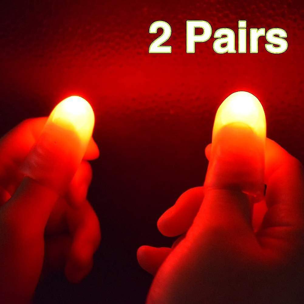 2 Pairs Red Magic Finger Light Up Thumb Tips Led Finger Lamp Thumbs Light Party Magic Tricks