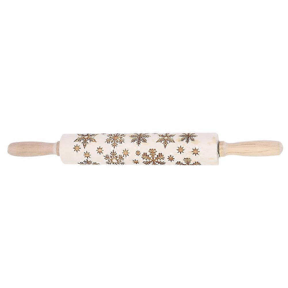 Christmas Wooden Rolling Pins Engraved Embossing Dough Pin with Snowflake Pattern Baking Tool
