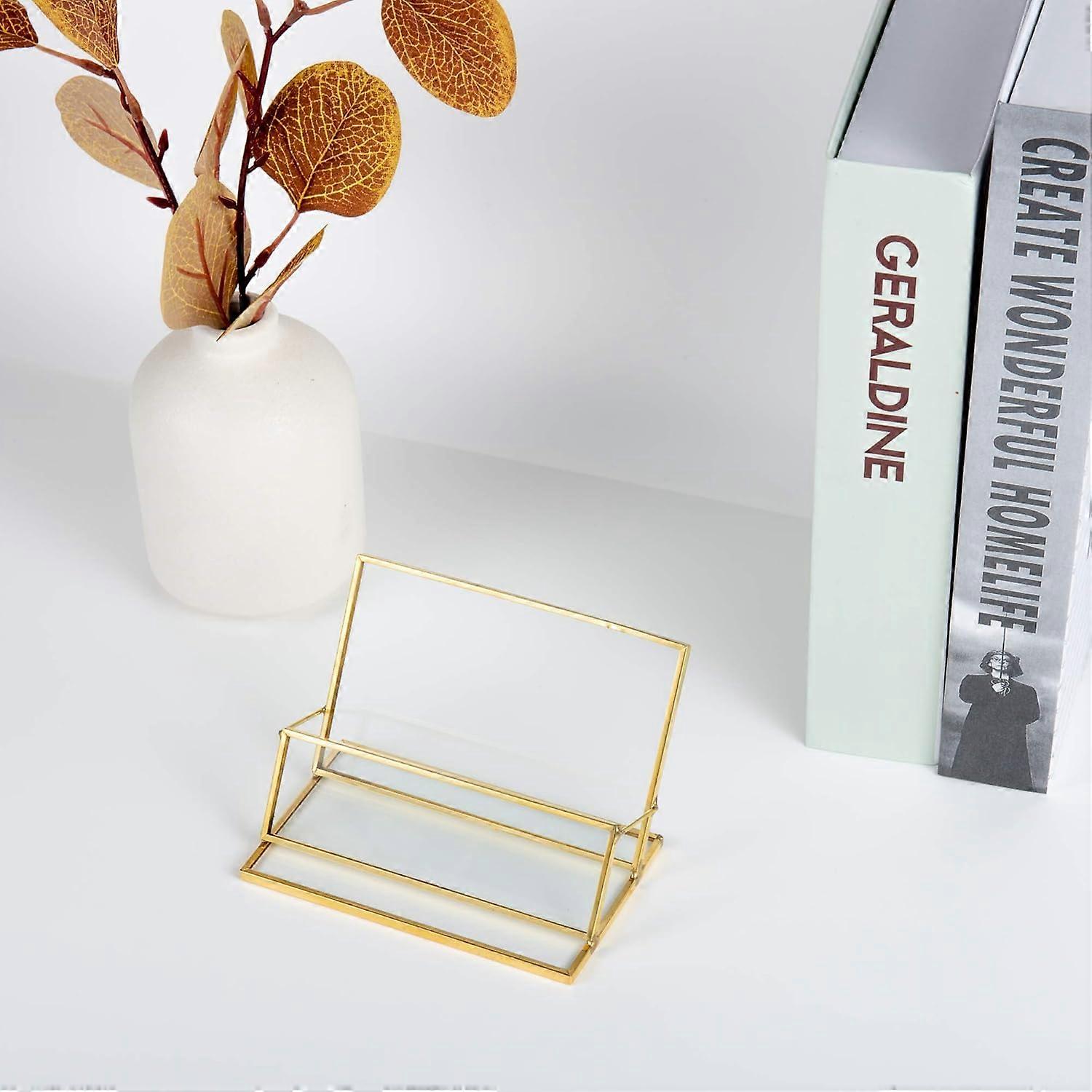 Glass Business Card Holder Gold Name Card Display Stand Business Card Organizer