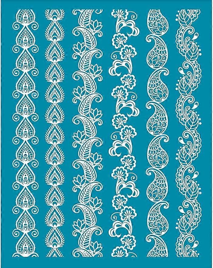 4x5 Inch Henna Borders Clay Stencils Peacock Feather Silk Screen for Polymer Clay Lotus Floral Silk Screen Stencils Mesh Transfer Stencils for Polymer