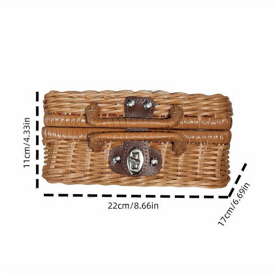 Plastic Woven-Style Storage Box With Handle, Small Picnic Basket, Rustic Storage Case, Gift Packing Box, Classic Countryside Organizer