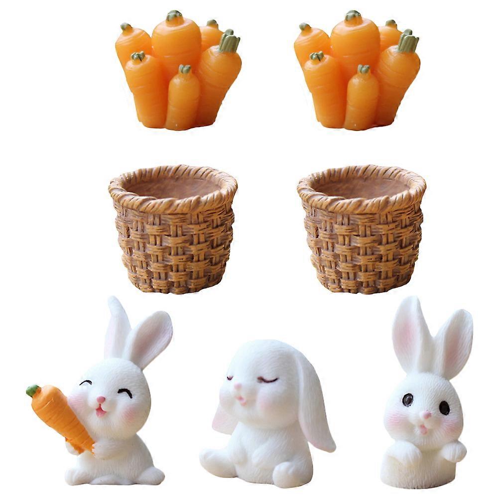 7Pcs Easter Rabbit Radish Model Micro Landscape Adornment Home Decor Mixed Style