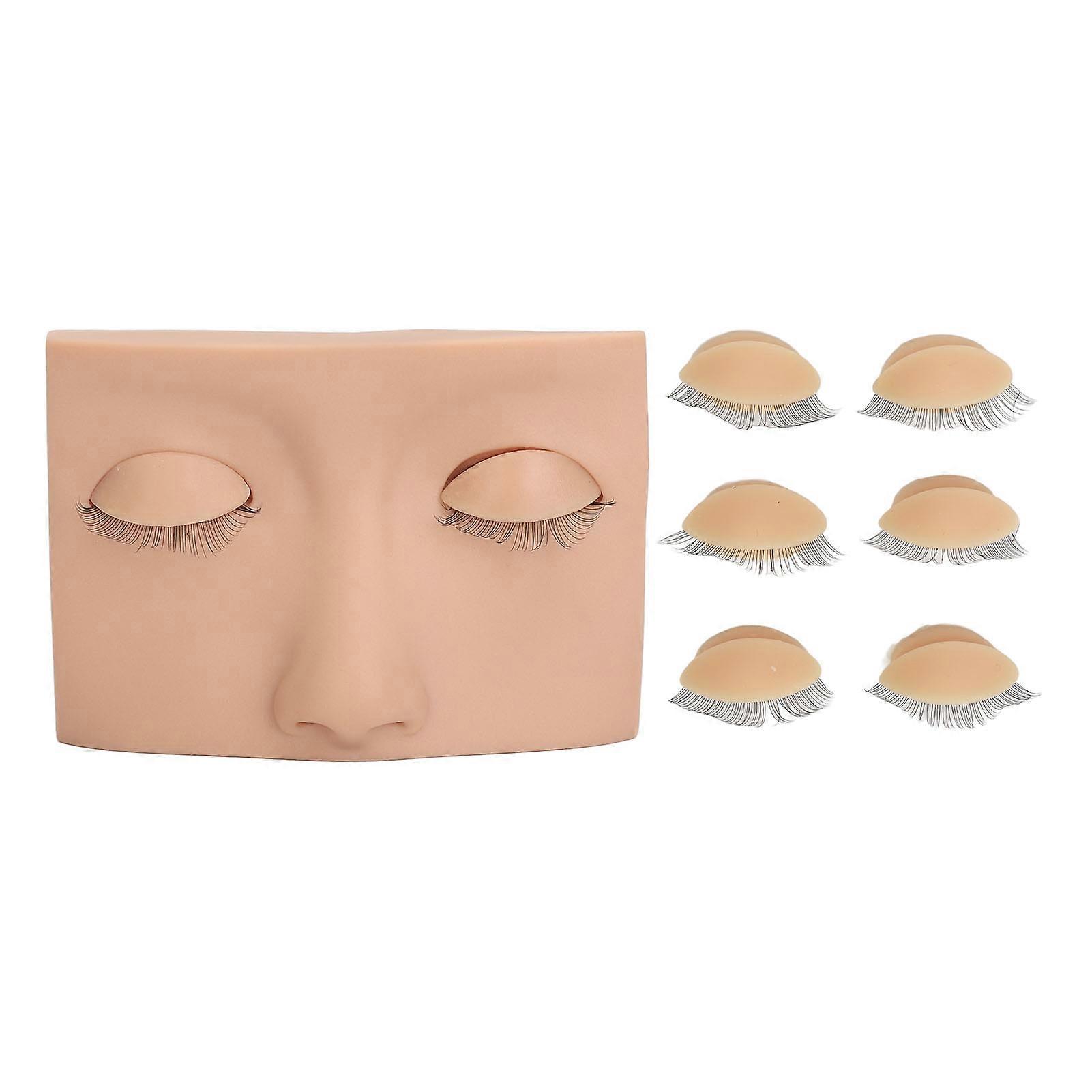 Eyelash Mannequin Head Practice Realistic Half Face Makeup Head Training With 3 Pairs Removable Single Layer Eyelids Skin Color