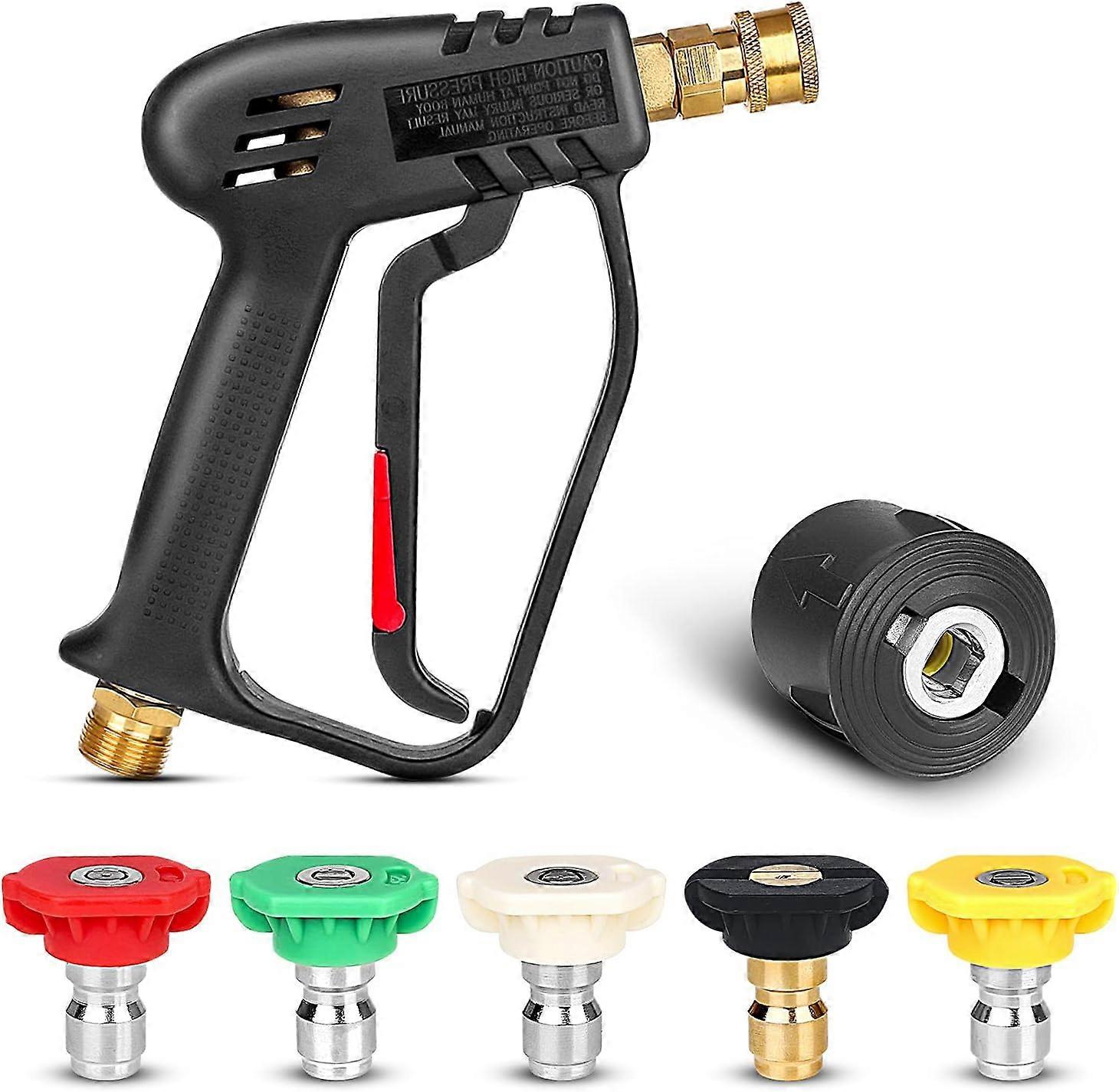 High Pressure Washer Gun with 5 Jet Nozzle, 1/4" Quick Connector and Adapter Replacement, M22-14mm