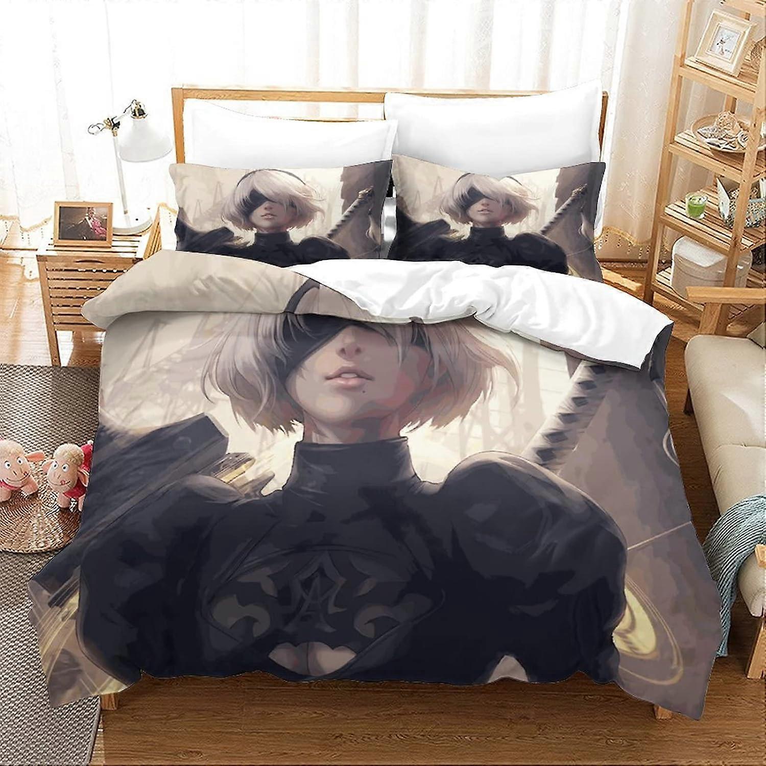 Nier Automata Bedding Set People in Yorha No Type B Game Printing Hypoallergenic Microfiber Duvet Cover with Zipper Closure King 135*200 CM
