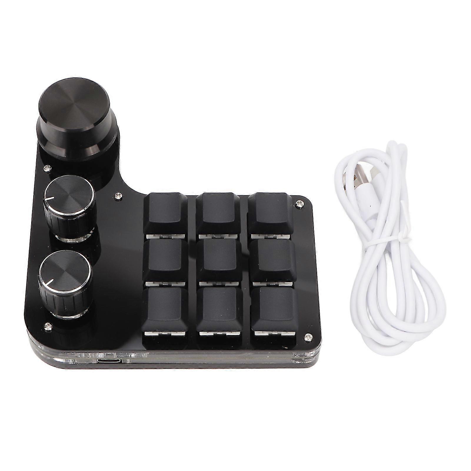 Mini Keypad 9 Keys 3 Knobs RGB Backlit Blue Switch Plug and Play Programmable Keypad compatible with Gaming Office Media-YM