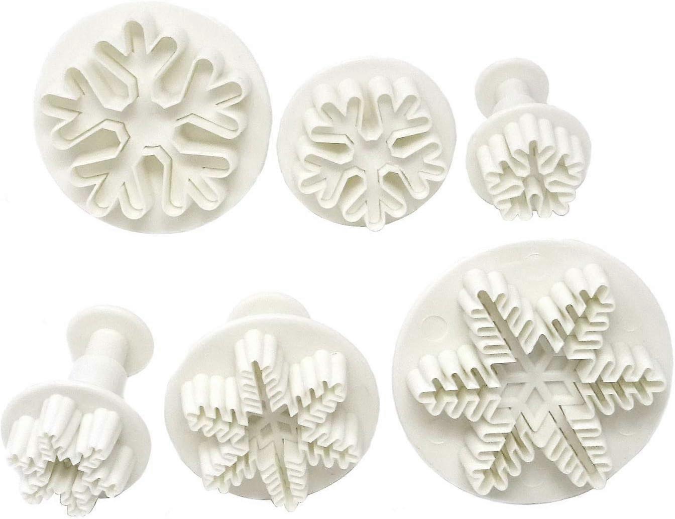 6PCS Plastic Snowflake Fondant Cookie Cake Plunger Cutters Molds Embossing Tools for Baking