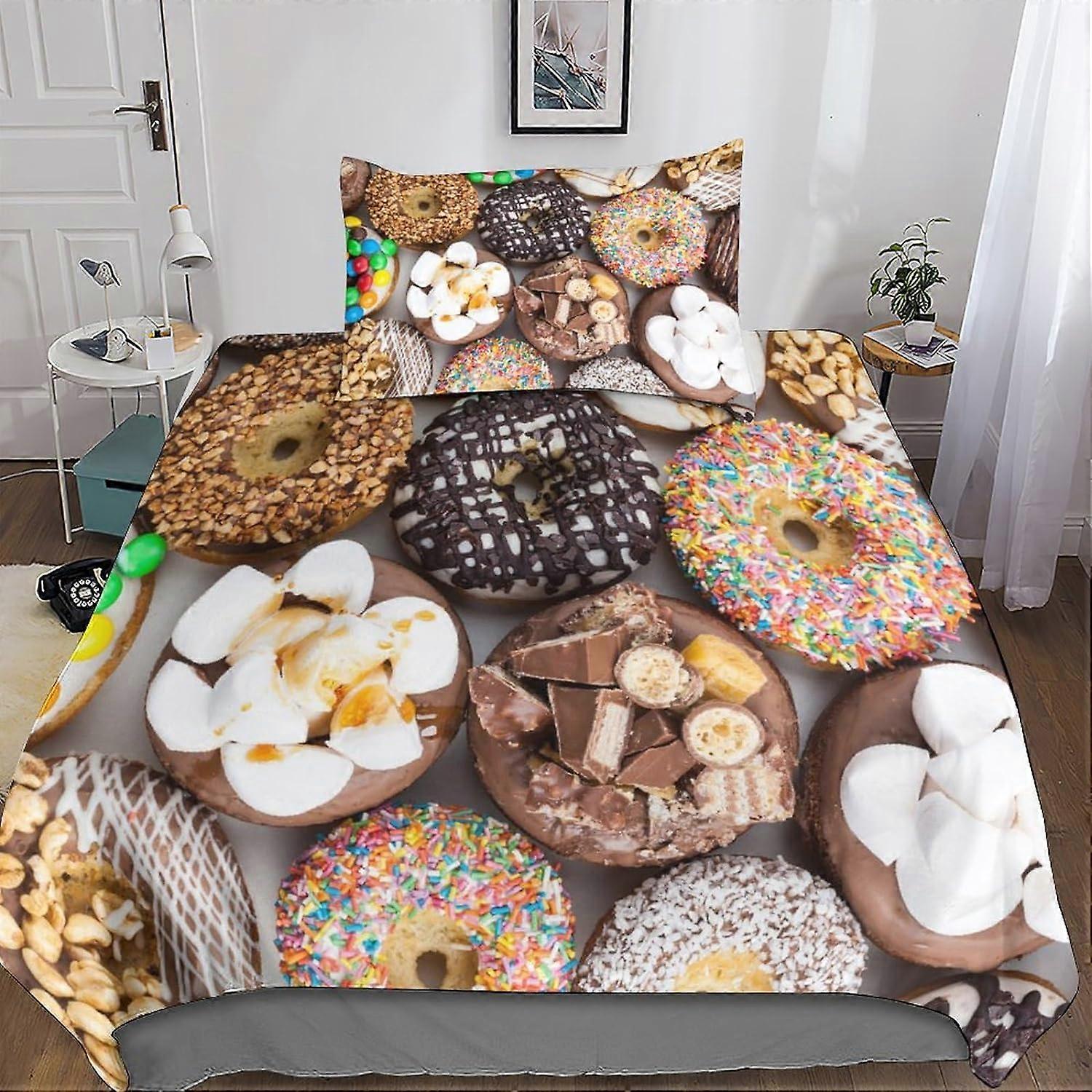 Donuts D Printed Bedding Set Bedding Sets Microfiber Colorful Duvet Cover Earcase, with Zipper for Adults and Children Single 135*200 CM