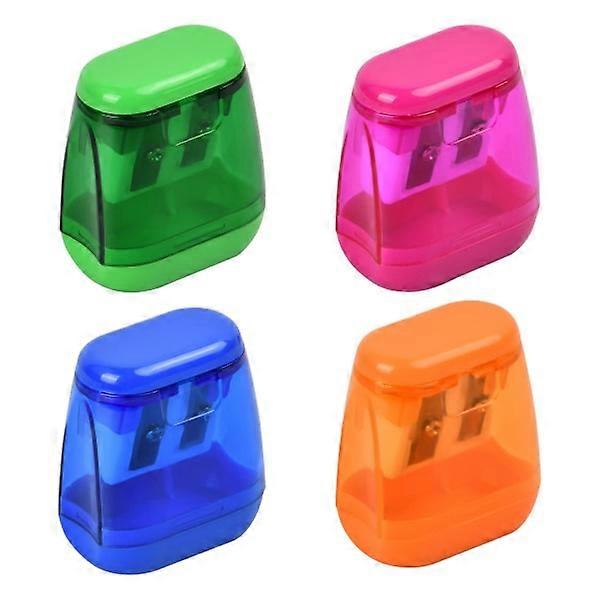 4-Piece Colorful Compact Dual Hole Pencil Sharpener with Cover