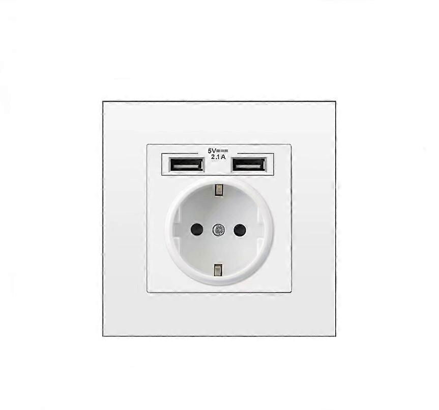 Wall Socket with 2 Recessed USB Ports, Complete Power Outlet, White