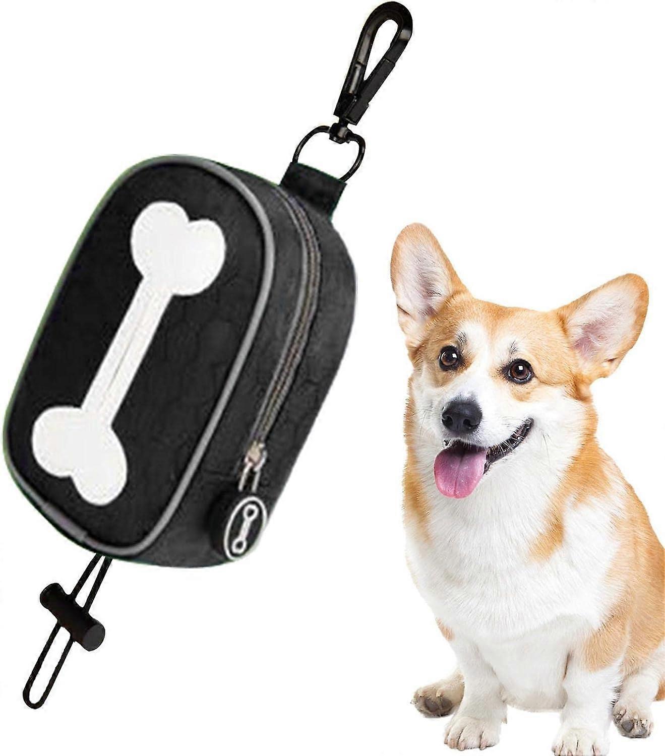 Bone pattern leash poop bag holder, Reusable leash attachment dispenser with clip-on pet supplies for travel, walking, park and Ulapithi.