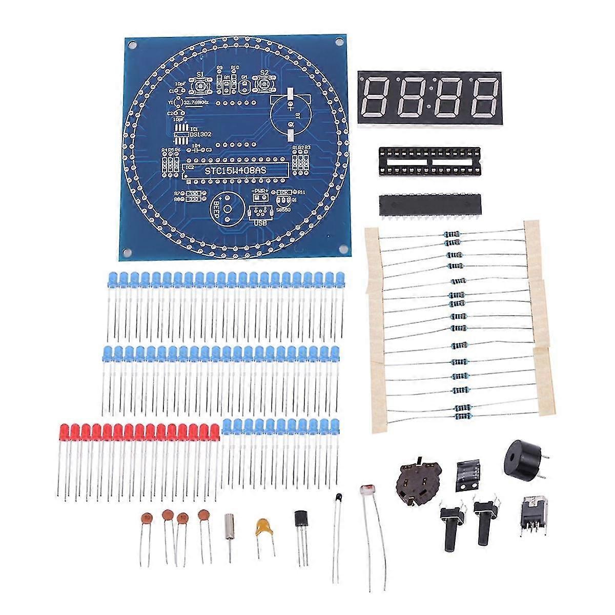 Diy Rotating Electronic Clock Kit Electronic Circuit Basic Experimental Kit Led Display Alarm Clock