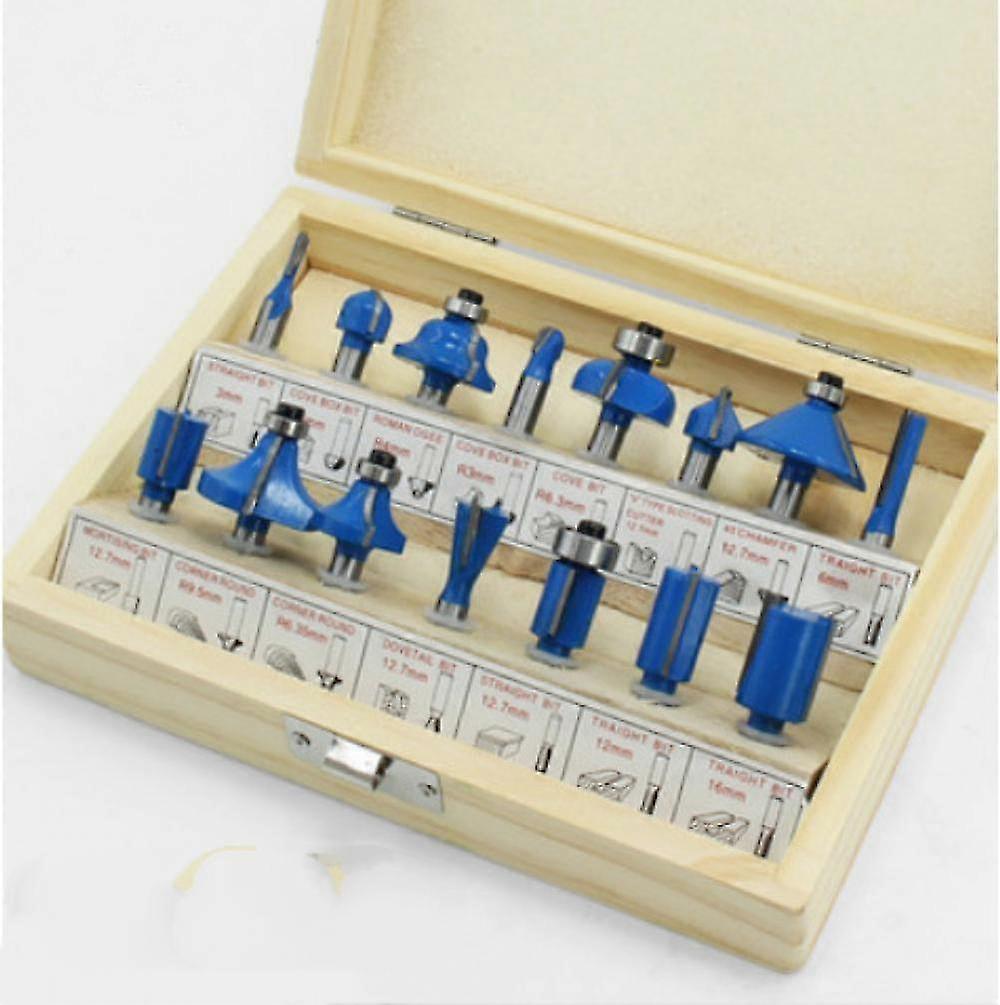 1/4 En Carbure Avec Manche En Bois Fraise Set Outils Bois Cutter Vinaigrette Formant Fraise - 1/4*15 (Bleu)