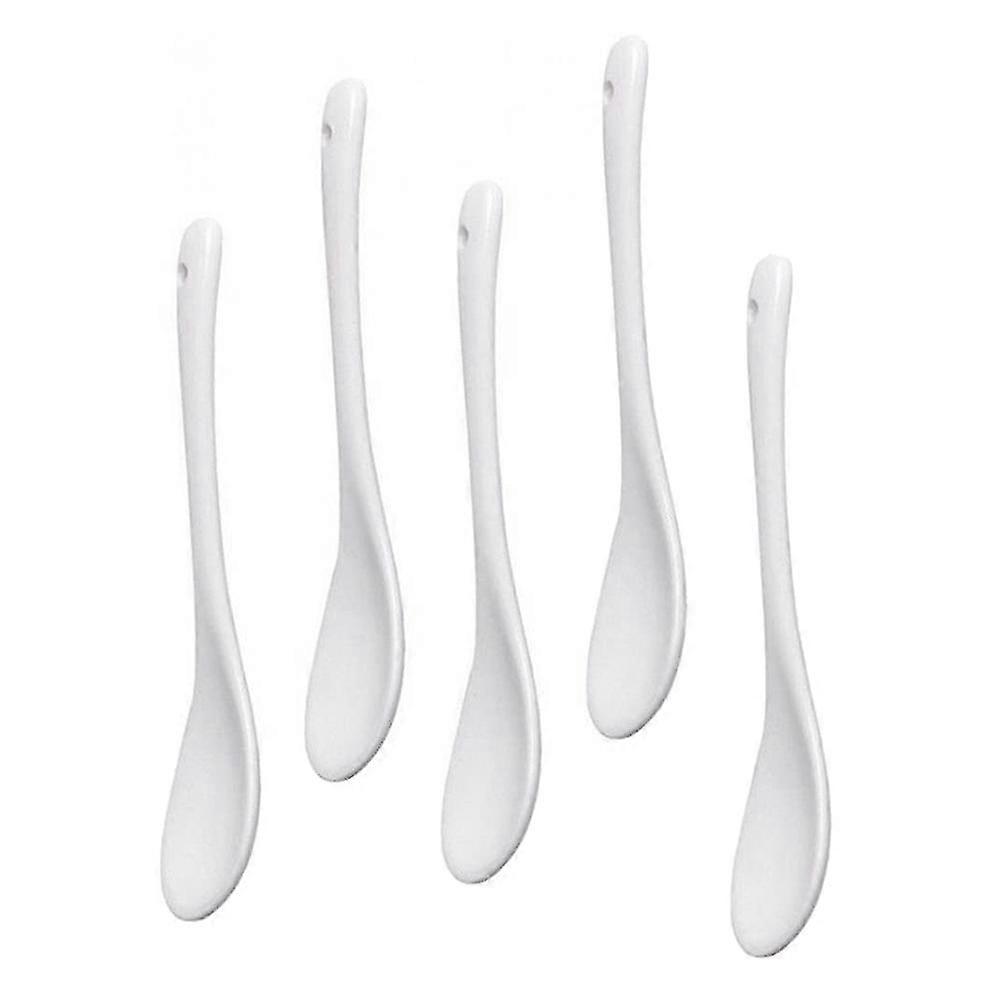 5pcs white porcelain egg spoons ceramic spoons coffee dessert spoon