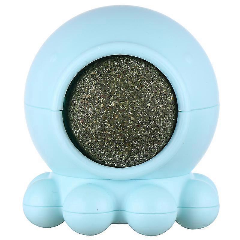 bite-resistant molar toy simulation octopus 360 degree rotation catnip ball plastic frame cat toys plaything educational toy for kitten cat (blue)