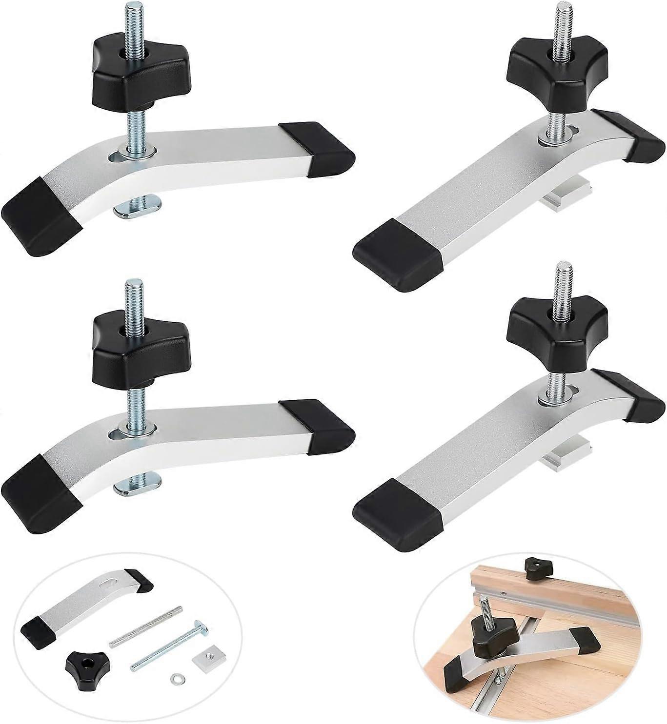 good Applicable 4 Packs Aluminum Alloy T-Track Hold Down Clamp, T Track Quick Action T-Track Hold Down Clamp Set for Woodworking Metalworking Tools