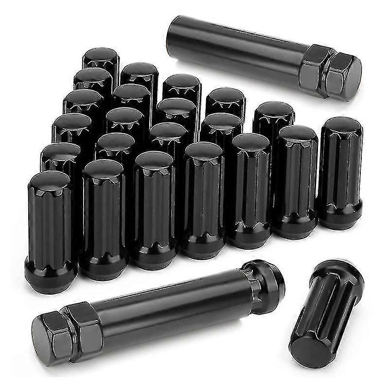 M14x1.5 Écrous de roue, 24 pièces 14mmx1.5 7 Spline Drive Awl Acorn Cone Lug Nuts 2inch Long Noir avec 2