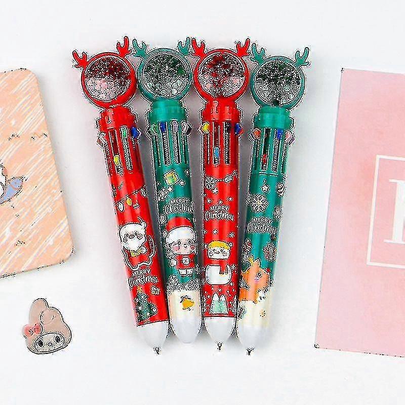 4pcs Christmas Ten Color Pen Elk Snowman Santa Claus Shool Gift Kids Party Favor Present Giveaway