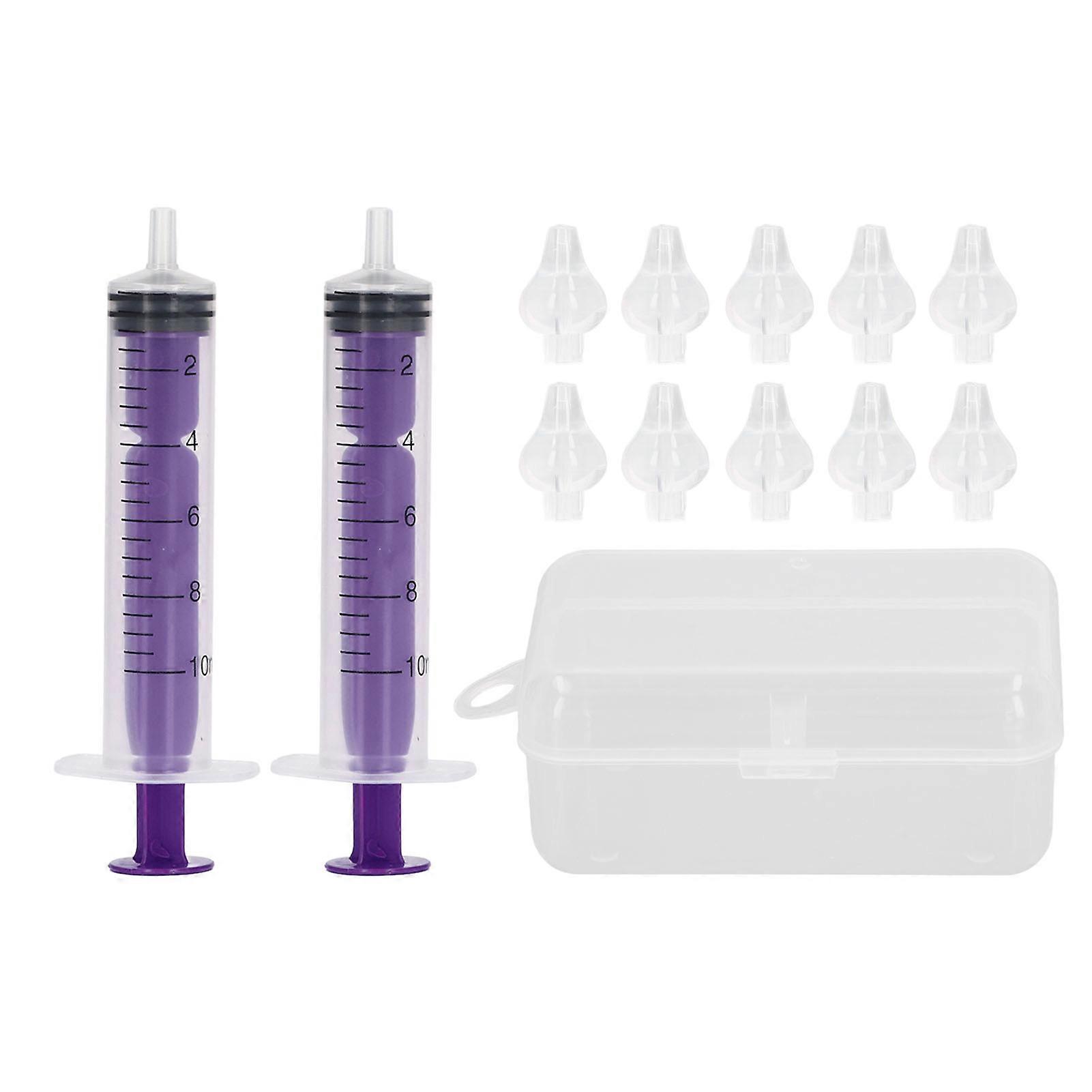 2 Pcs 10ML Baby Nasal Irrigator Portable Children Infants Special Rhinitis Nasal Irrigator Aspirator with 10 Silicone Heads Purple