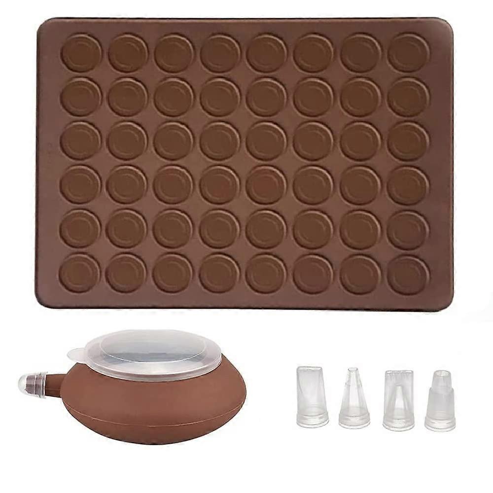 Macaron Baking Mat Silicone Macaroon Molds 48 Holes Capacity Macaron Baking Sheet Non Stick Molds Silicone Baking Mat with Decorating Pen and 4 Nozzle