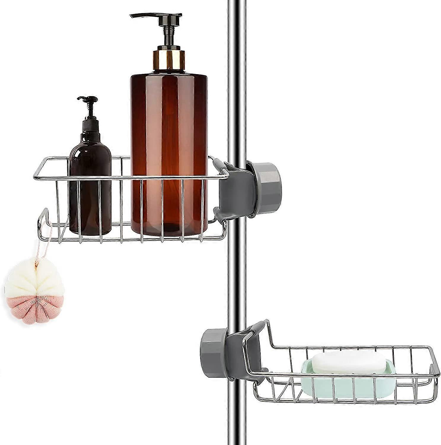 2pcs Shower Caddies No Drill, Stainless Steel Bathroom Accessories Caddy Storage Shelves,kitchen Sink Organiser, Shampoo Soap Holder Rack, Rust Free A