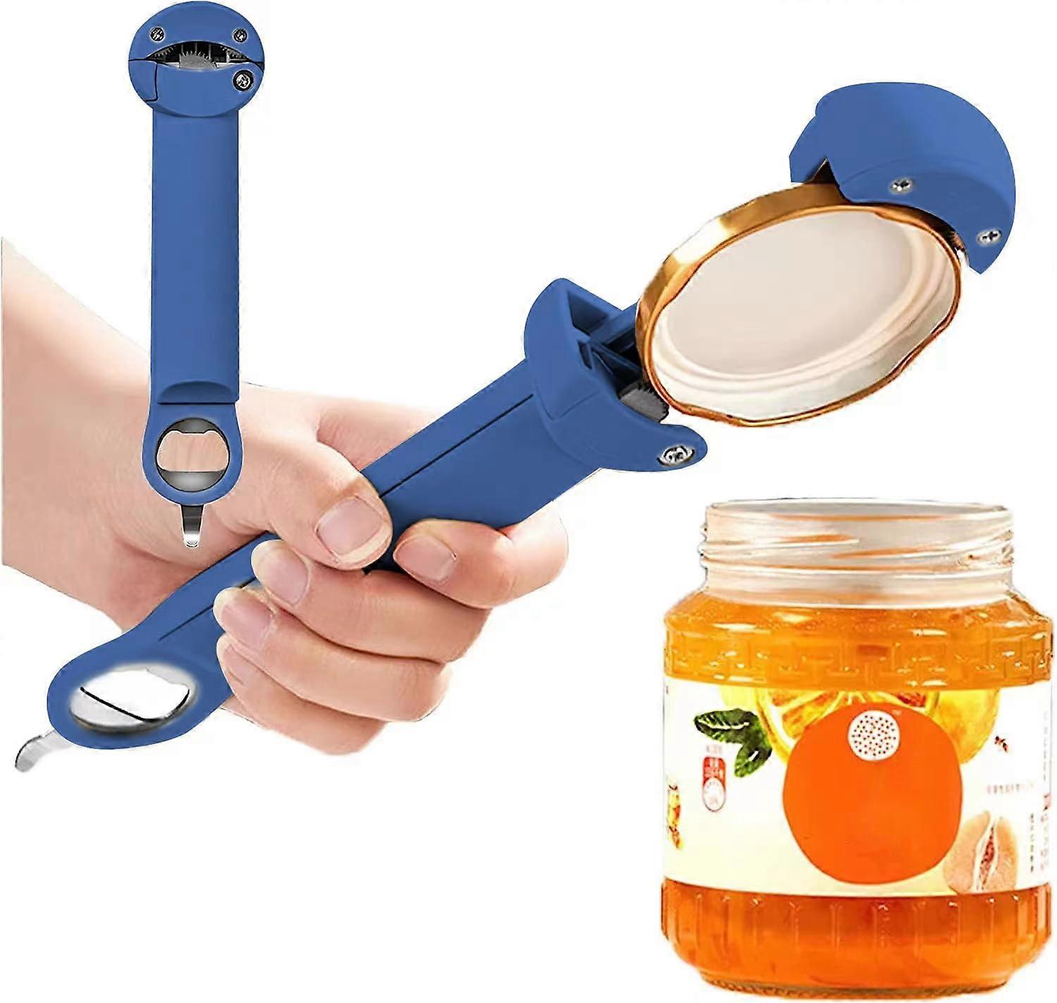 Multifunctional Retractable Bottle Opener, Stainless Steel Adjustable Cap Screwer to Remove Stubborn Lids, Adjustable Multifunctional can Opener,blue
