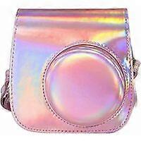 Camera Bag in Smooth PU Leather with Shoulder Strap and Pocket (Pink)
