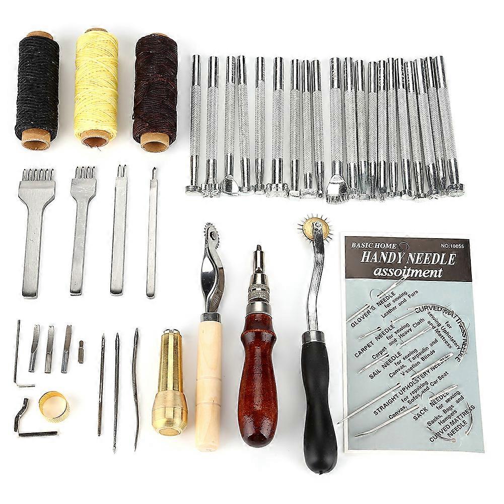 48pcs Leather Craft Sewing Tool Set Punch Cutter Groover Beveler Stitching