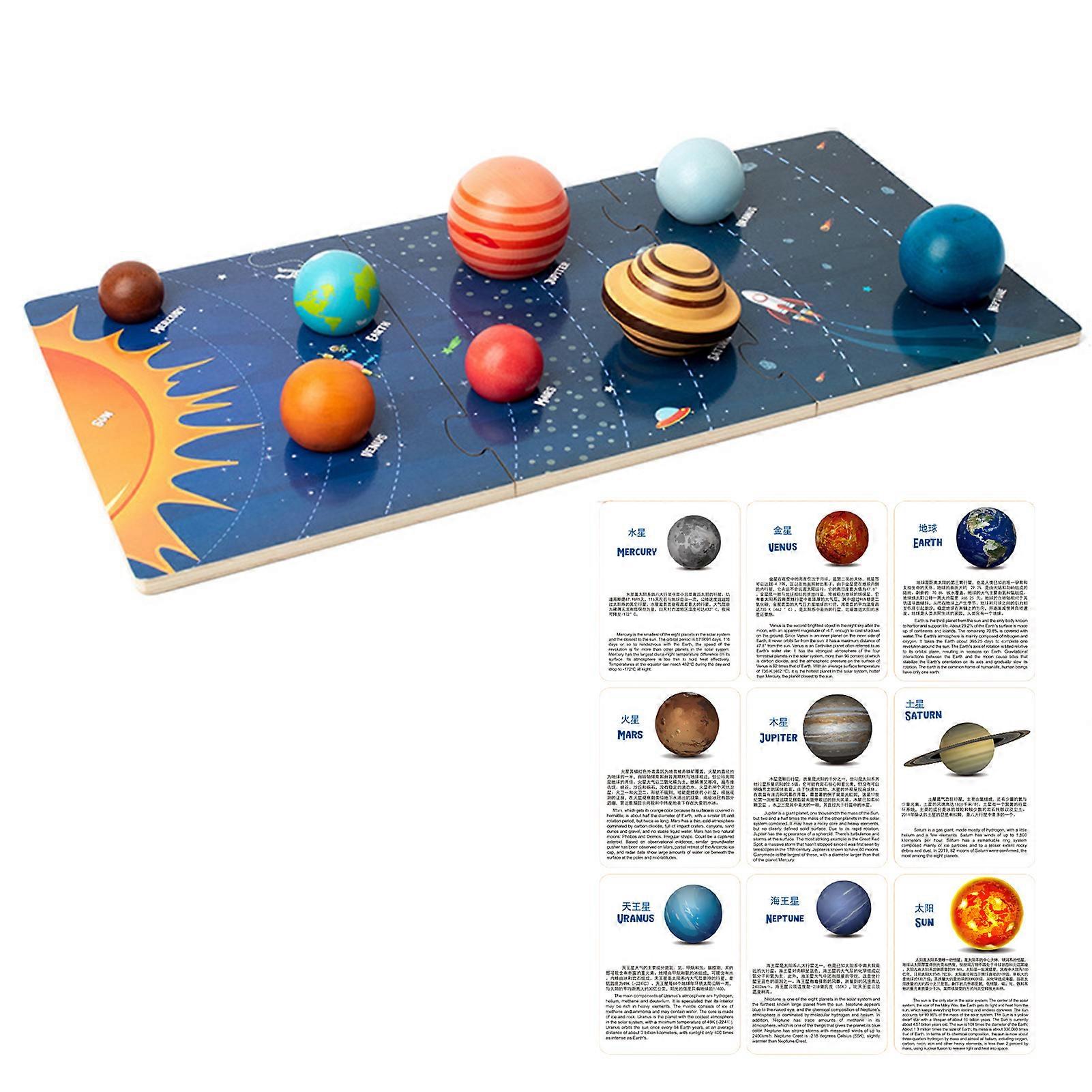 1 Set Kids Solar System Toy with 8 3D Sun Planets 9 Cards Model Universe Astronomical Science Learning STEM Educational Wooden Puzzle Board Game Boys