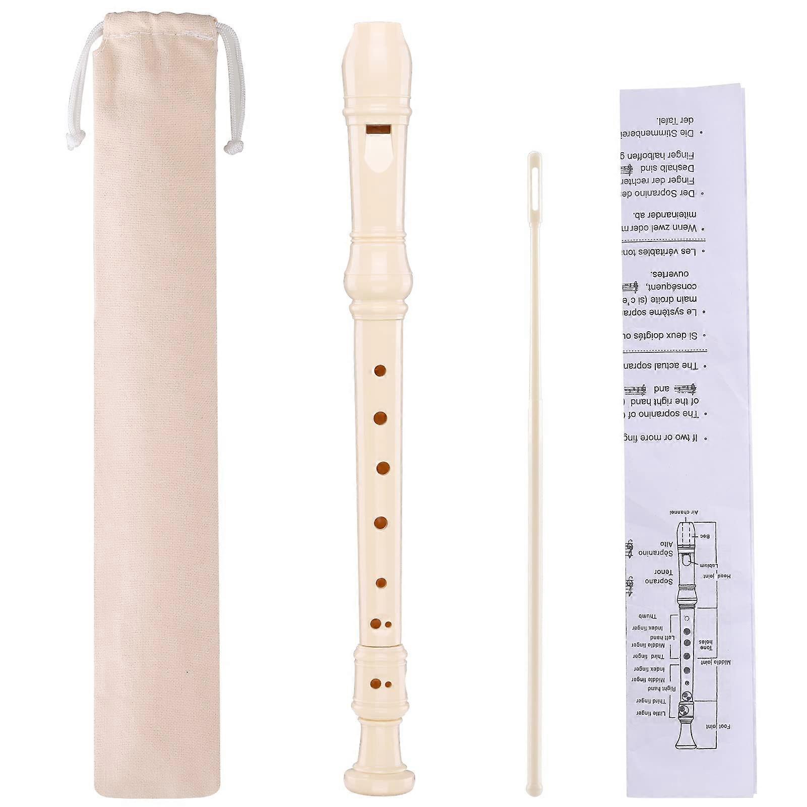Flute for Beginners, 8-Hole Flute for Kids, German Fingering Recorder, Includes Outer Box, Flute Cleaning Pen and Instruction Manual, White