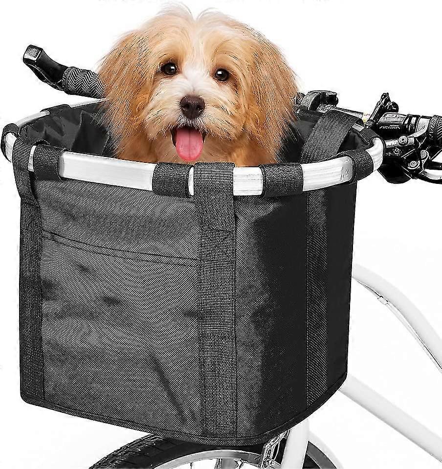Bike Basket, Folding Small Pet Cat Dog Carrier Front Removable Bicycle Handlebar Basket