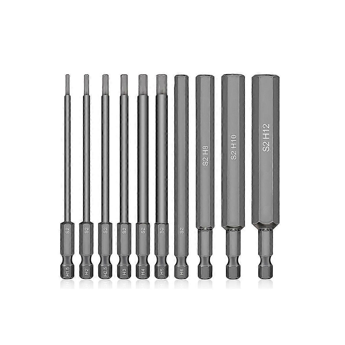 10 Pieces of 50mm Hex Key Drill Bit Metric H1.5-H12 Electric Hexagon Screwdriver Wrench Socket