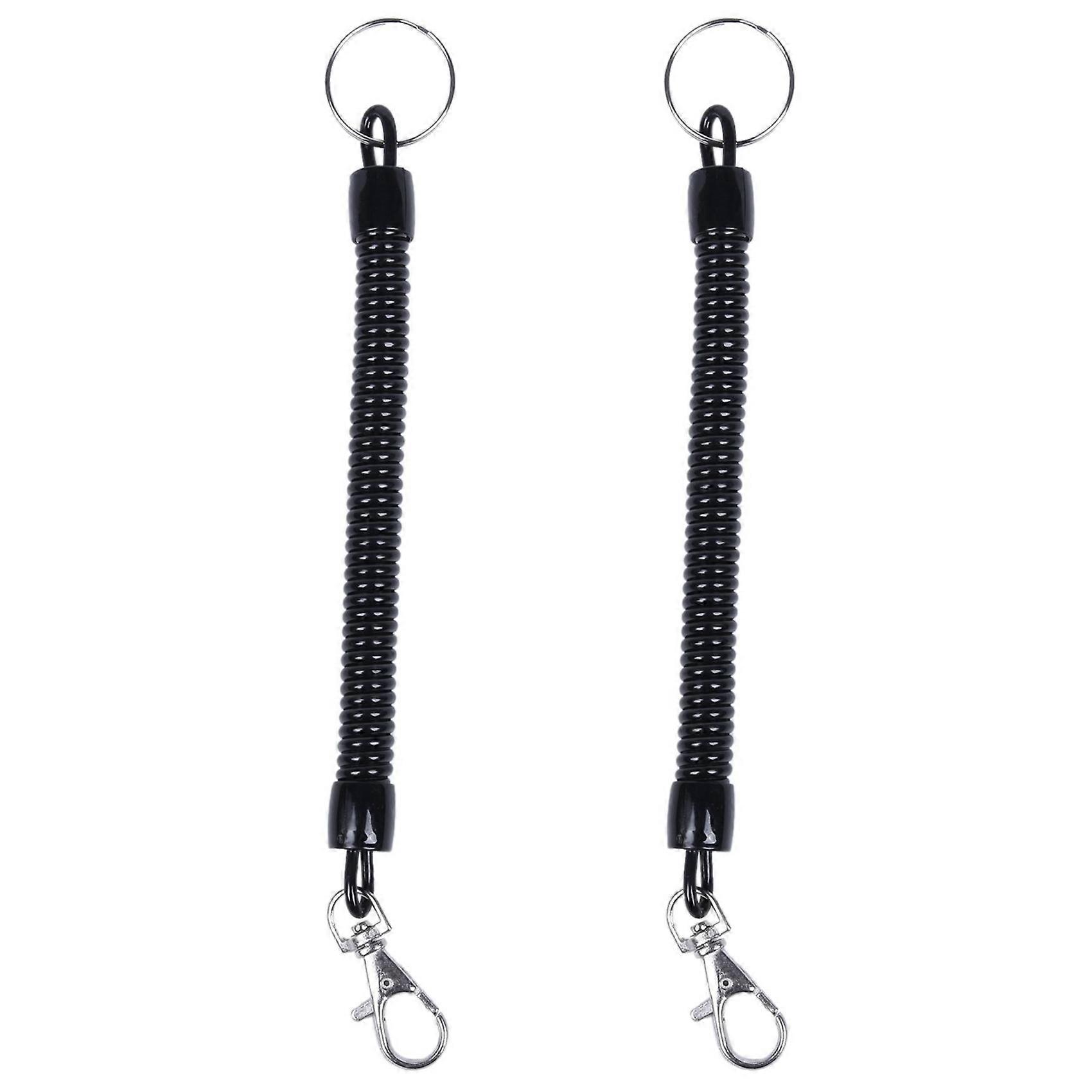 2X Lobster Clasp Black Spring Stretchy Coil Cord Strap Keychain Key Chain Rope