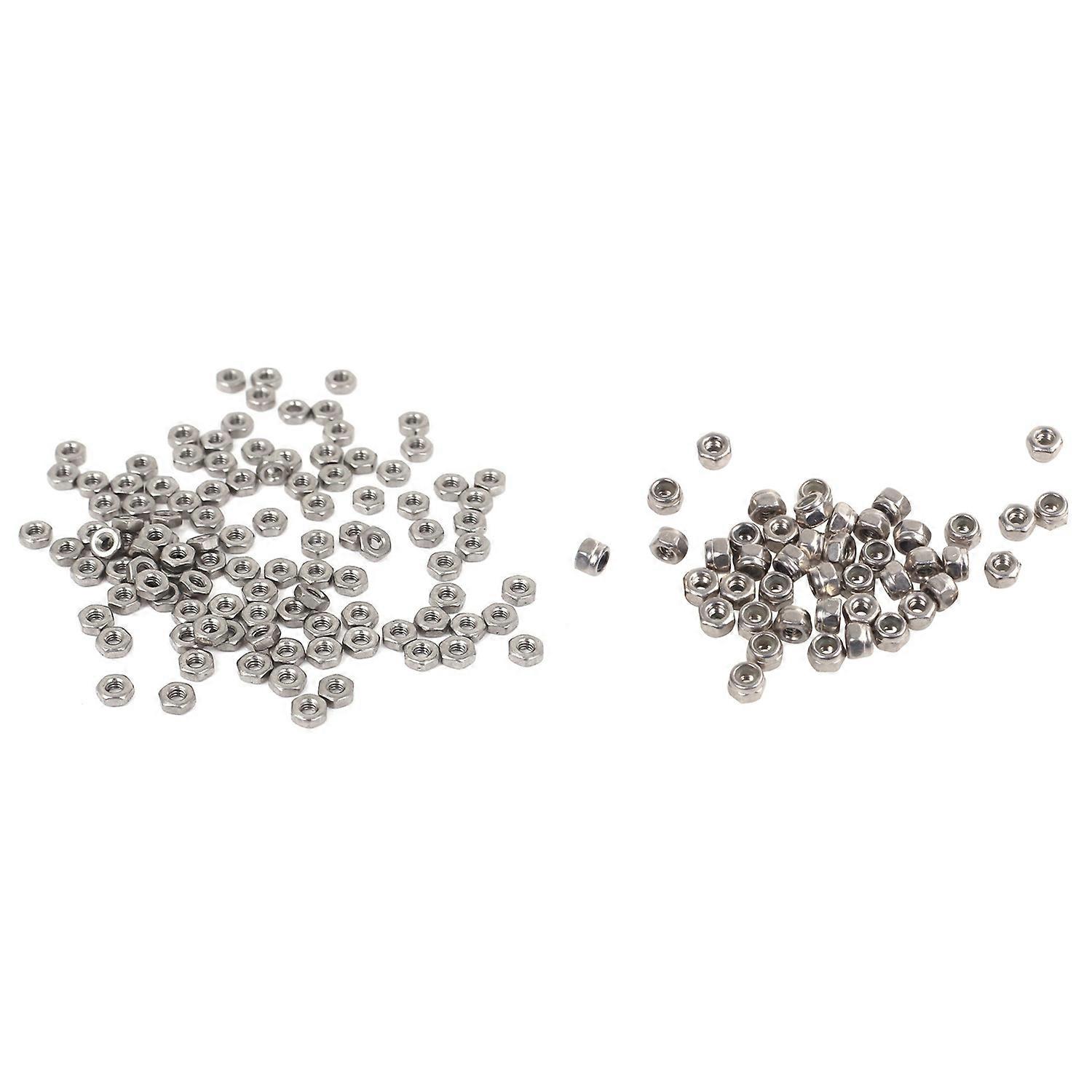 50Pcs M2 Zinc Plated Self-Locking Nylon Insert Hex Lock Nuts & 100Pcs Metric M2 Hex Nuts 304 Stainl