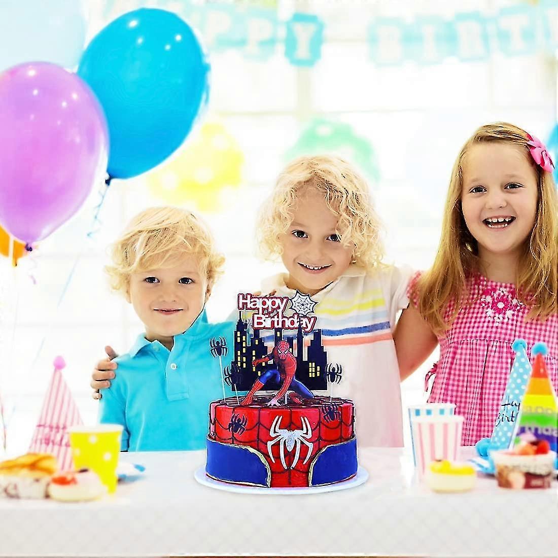 Cake & Cupcake ToppersSpider Birthday Cake Topper Spider Themed Happy Birthday Cake Decorations for Men Boy Children Double Sided Glitter Black DécorParty Supplies