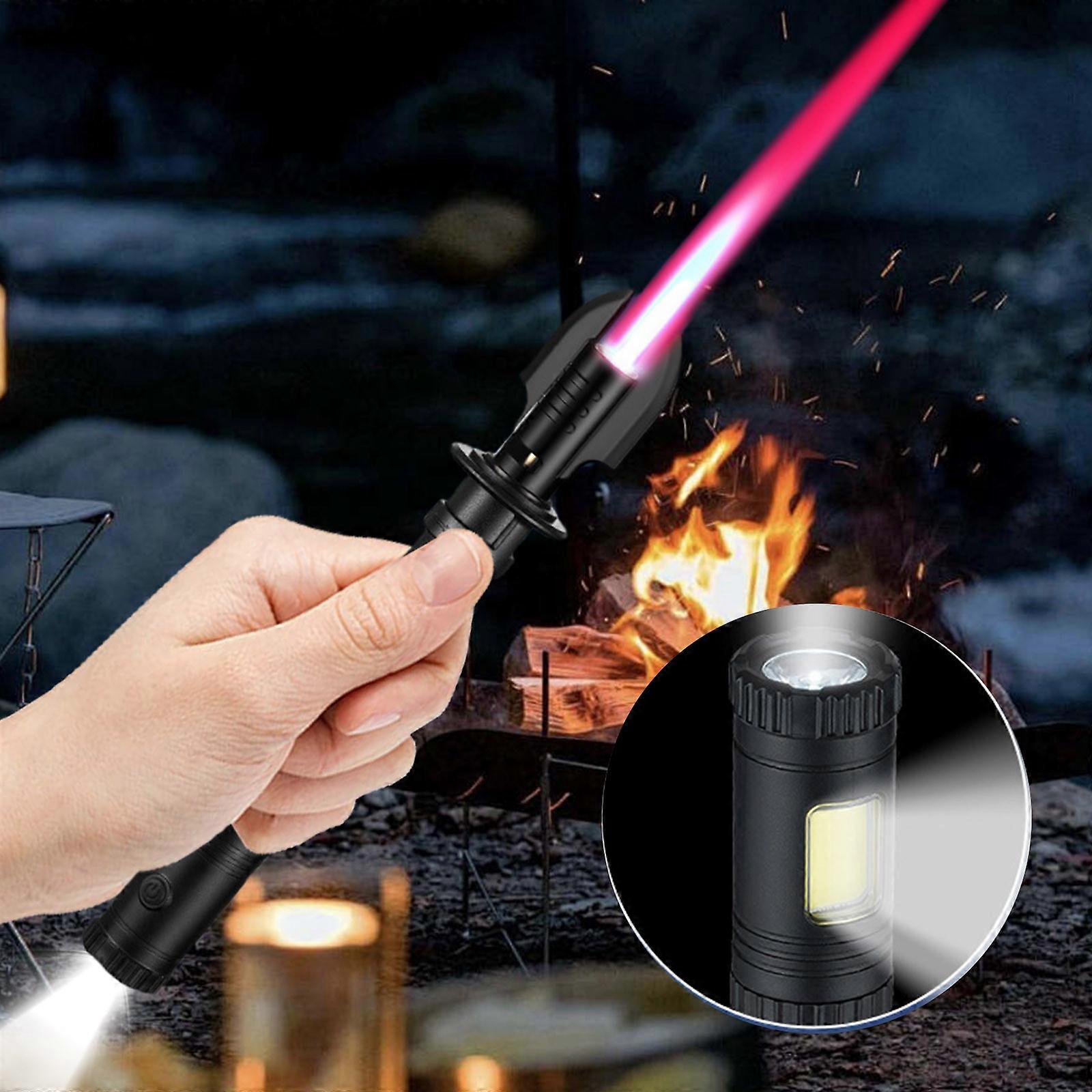Jet Flame Lighter Equipped With A Flashlight High-temperature Red Flame Flamethrower Outdoor Barbecue COB Lighting Lighter