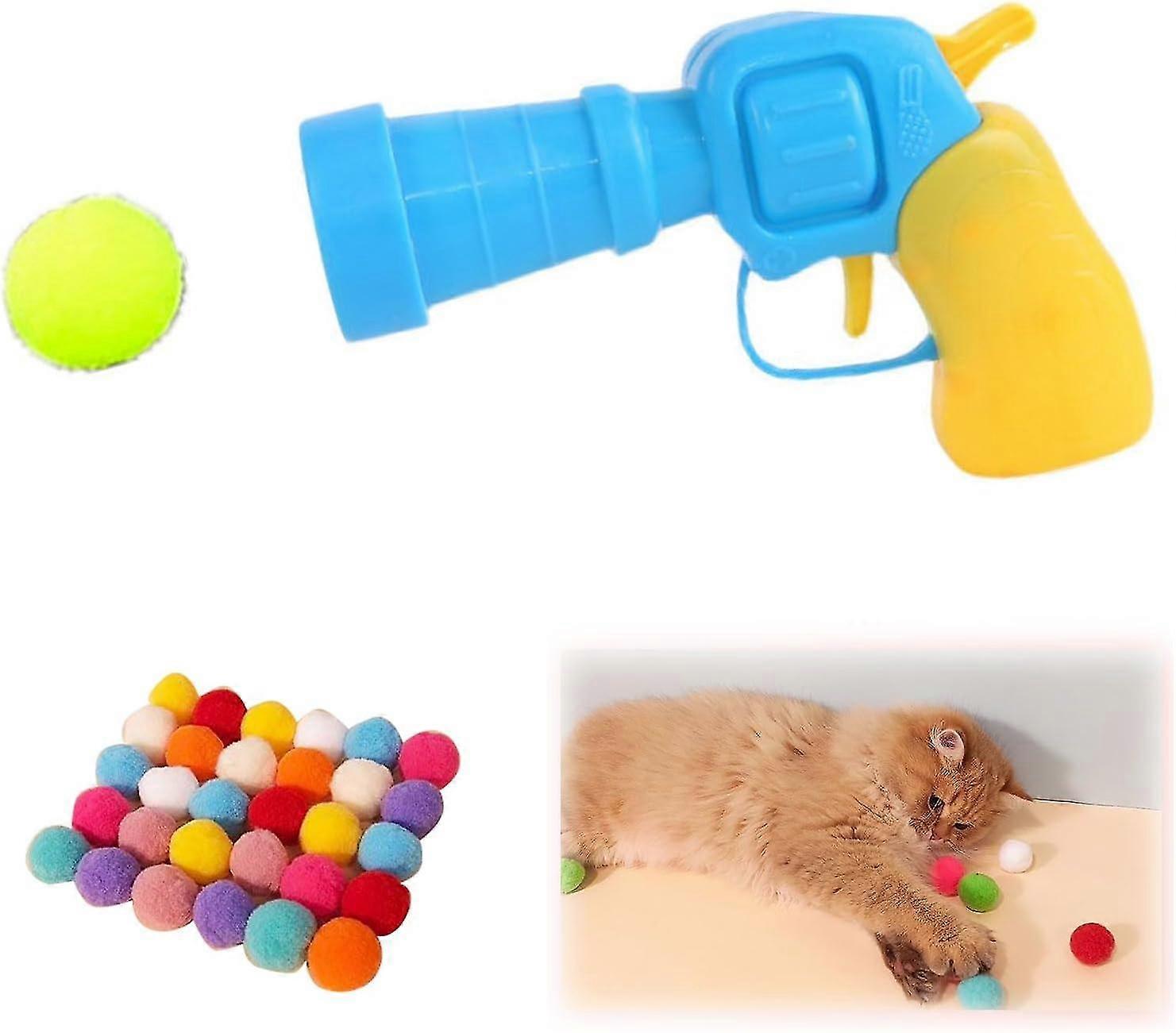 Plush Ball Shooting Gun, Mini Foam Balls Blasters, Pet Hairball Launch Toys, Interactive Cat Toy, Mini Foam Ball Shooting Gun