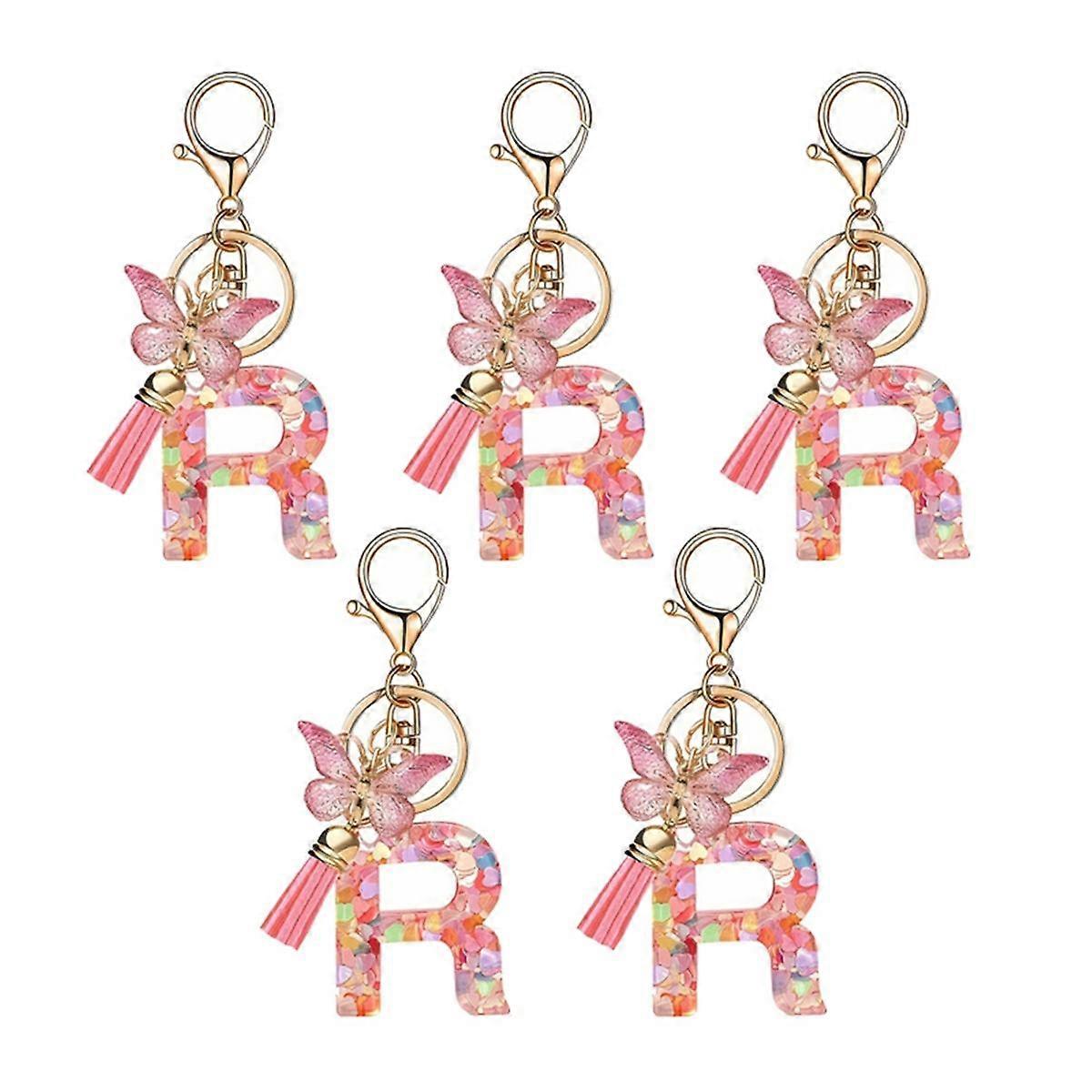 R Type Letter Pendant Pink Cute Initial Keychain Butterfly Keychain