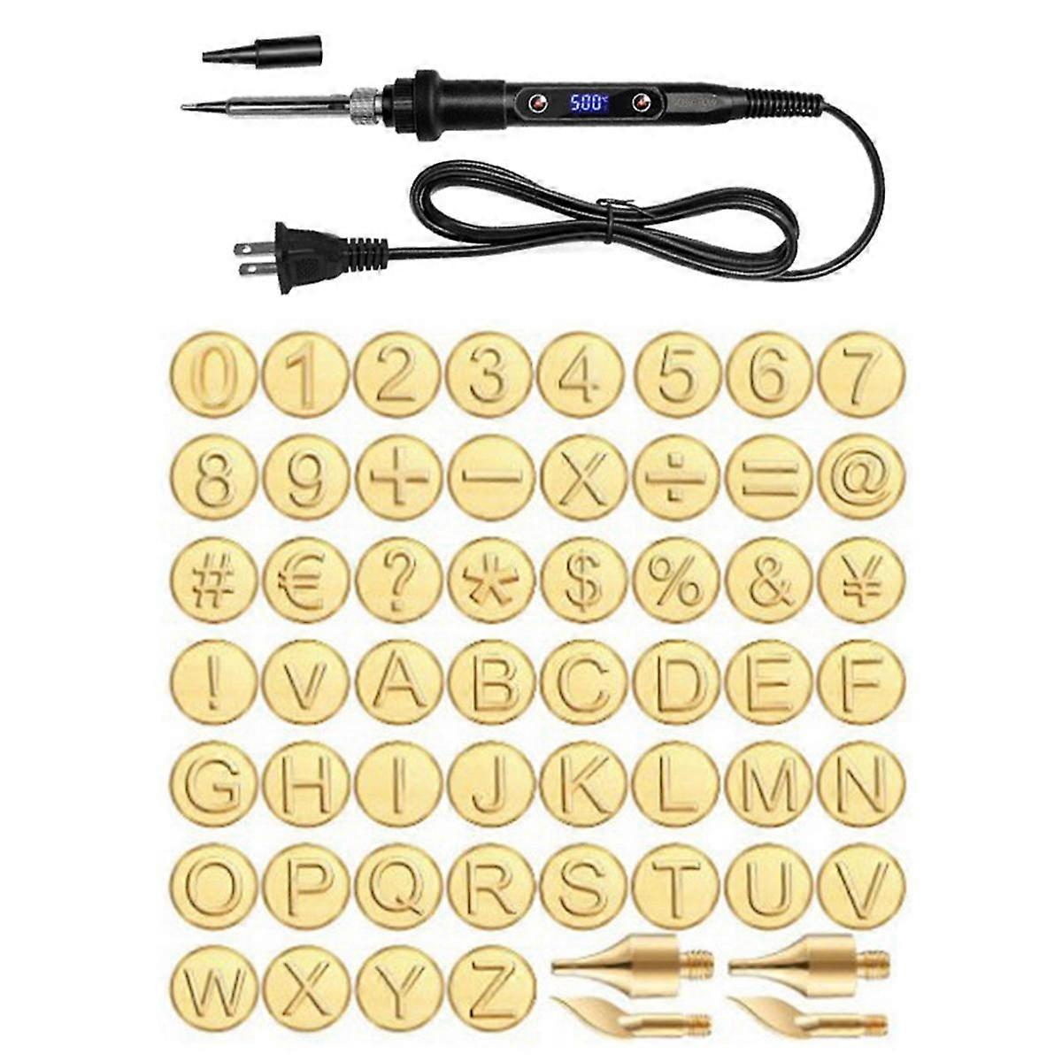 Wood Burning Tool Pen Burning Tips Kit 52 English Letters Carving Pyrography Pen Tips Stencil Soldering Iron US Plug