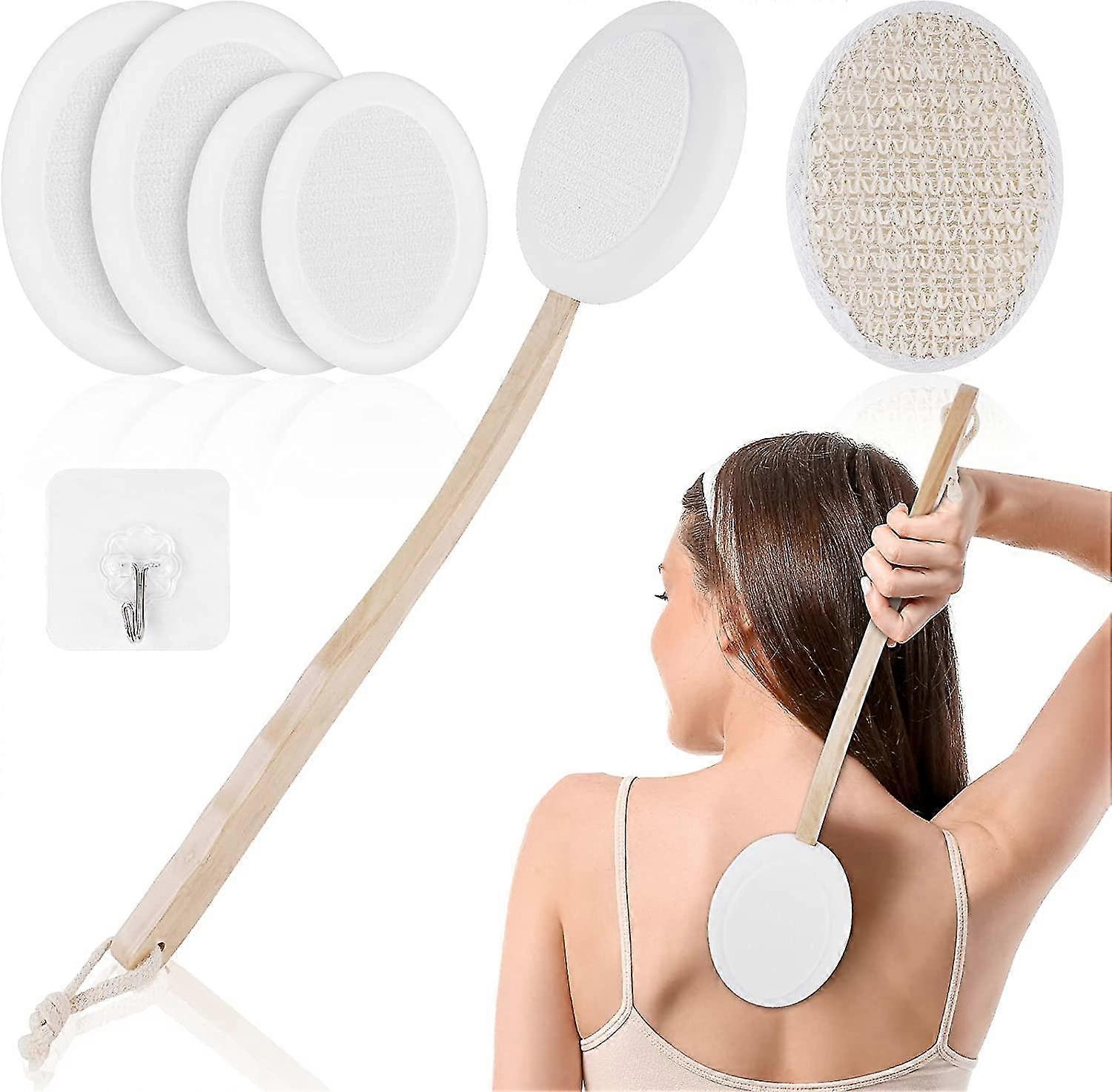 Back Cream Applicator, 7 Pack Lotion Applicator for Back, 2 in 1 Body Brush Back Scrubber for Self Application and Shower, Long Wooden Handle Back App