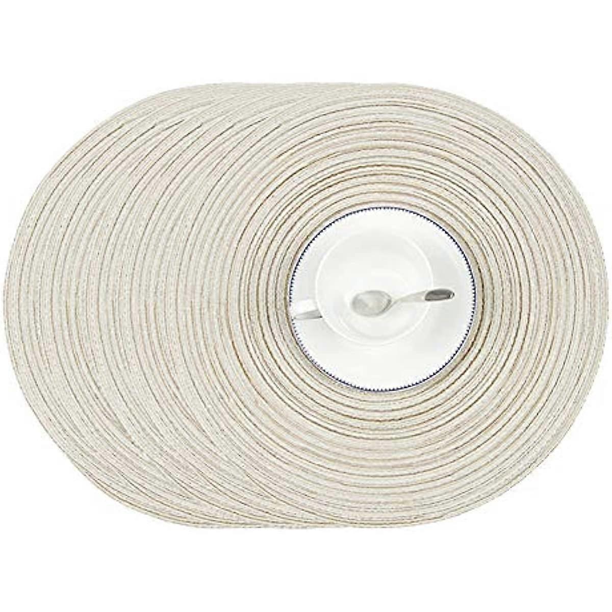 meioro 圆形餐垫 4 件套耐热防滑餐垫 36cm 圆形餐垫亚麻编织餐垫家居装饰厨房桌子（米色）