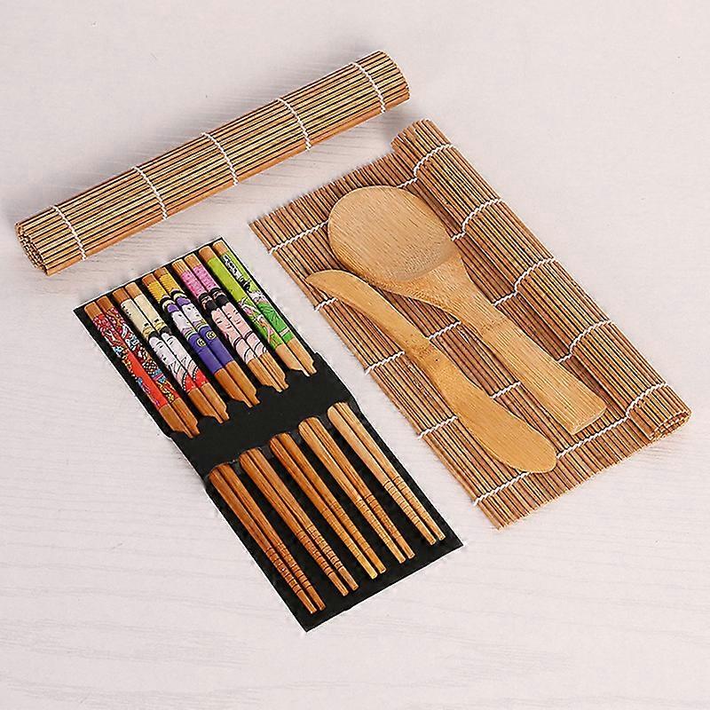 Sushi Making Tools Beginners Tool Set Include Sushi Rollers Bamboo Rolling Mat Rice Chopsticks and Rice Spreader, Set of 9