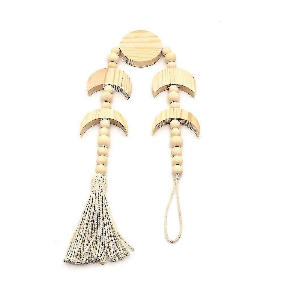 Wood Moon Hanging With Macrame Beaded For Home Decor (beige)