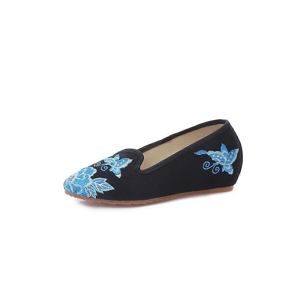 Femmes chinois Rétro Broderie ethnique Talon bas Ascenseur plat Cheongsam Robe Chaussures Papillon Love Flower